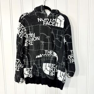 The North Face All Over Print Long Sleeve Crewneck Black Hoodie Size Small